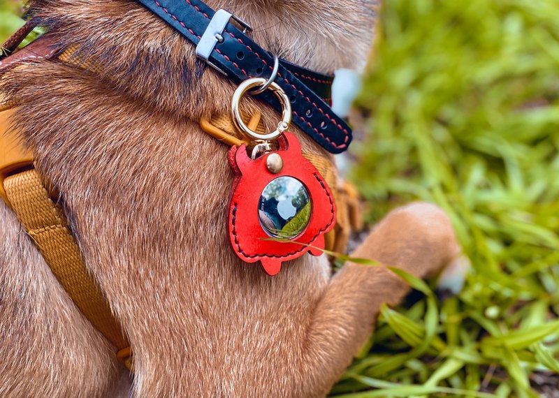 Airtag真皮保护套 防宠物走丢 - 吊饰 - 真皮 红色