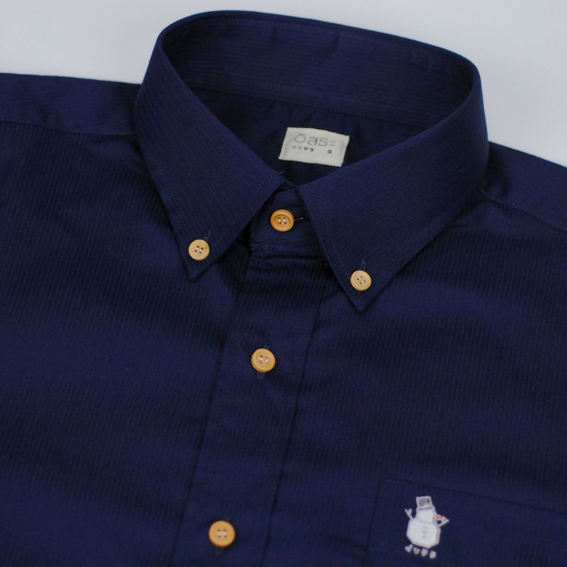 (SIZE S) SNOWMAN // navy // men shirt slim fit - 男装衬衫 - 棉．麻 蓝色