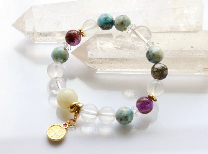 天然石巧克力拉里玛与蒂芙尼石手链　爱与和平之石　能量石手链 - 手链/手环 - 水晶 蓝色