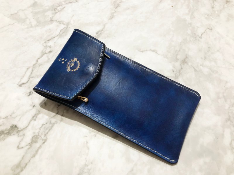 河豚海洋系列折叠笔袋  真皮全手缝  手工笔套 - 铅笔盒/笔袋 - 真皮 蓝色