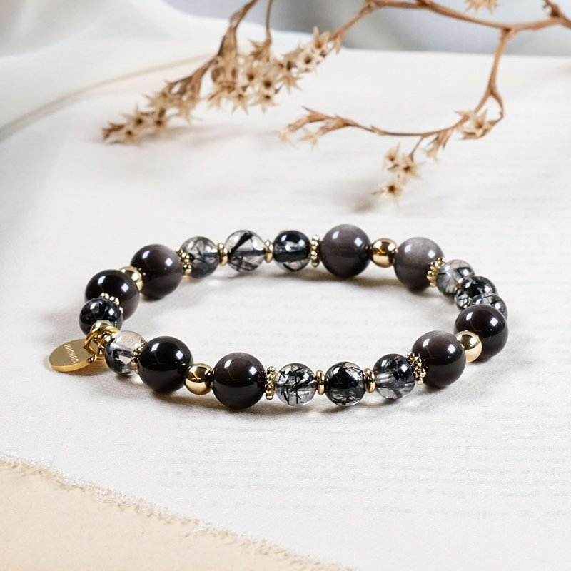 黑发晶 银曜石 手链 矿石水晶 - 手链/手环 - 宝石 黑色