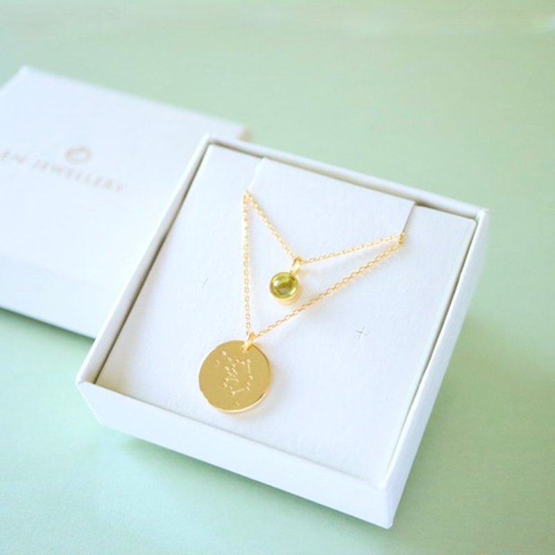 [Petite] 12星座硬币项链与天然石项链两件组 - 项链 - 其他金属 