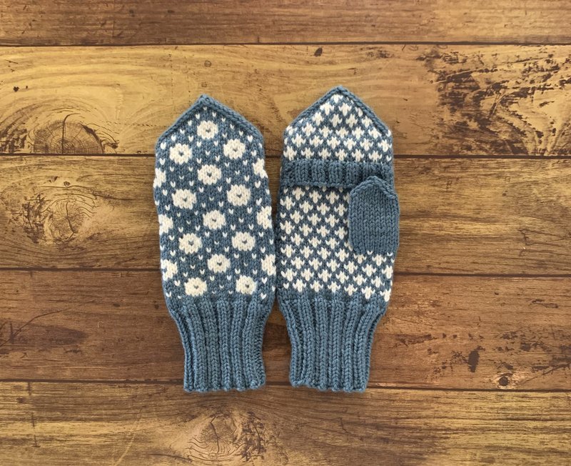 北欧传统图案连指手套钢蓝 - 手套 - 羊毛 蓝色