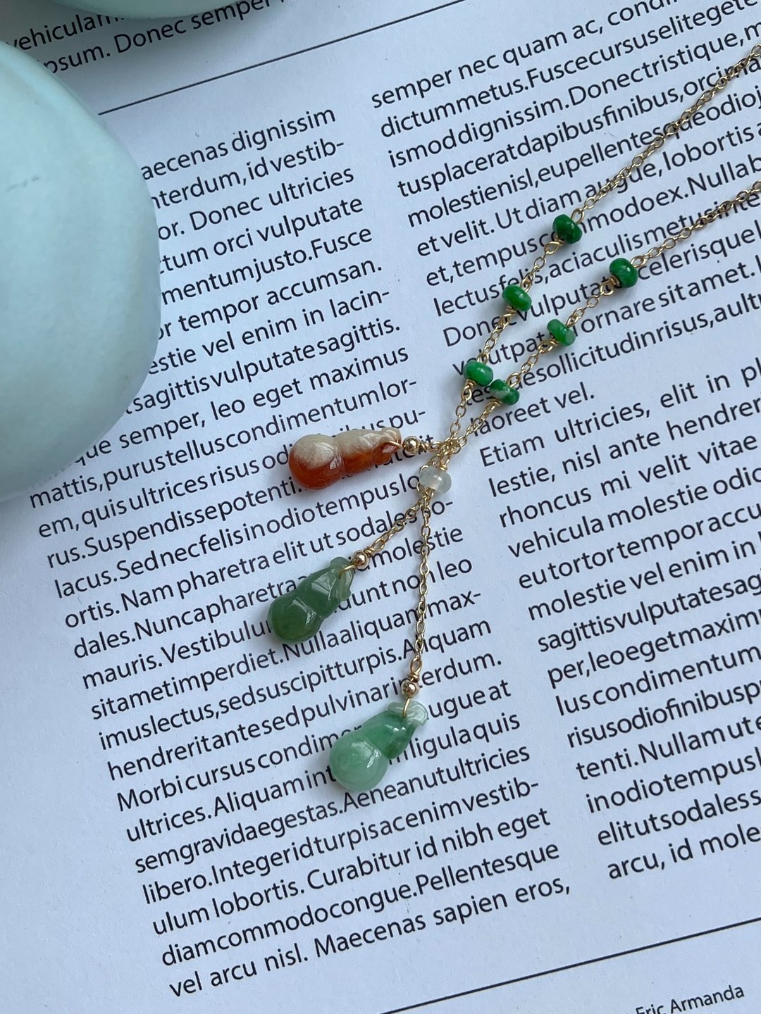 缅甸玉A货翡翠-多采葫芦14k包金项链 送礼 天然石 礼物 送礼 jade - 项链 - 玉石 