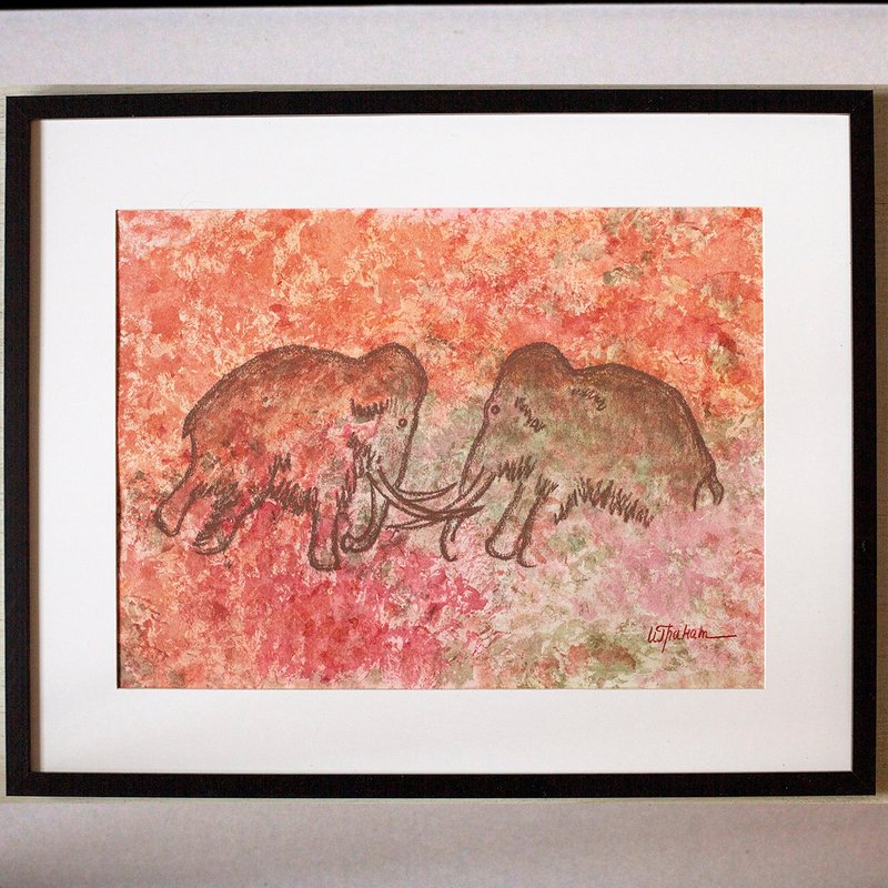 猛犸象狩猎画内部史前艺术水彩画结束粉彩画 - 海报/装饰画/版画 - 纸 红色