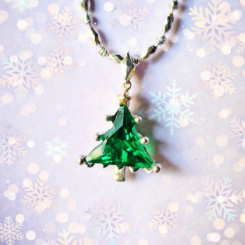 特别切割圣诞树水晶电镀18K金纯银吊坠 - 项链 - 半宝石 绿色