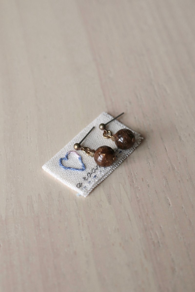 母亲节礼物指南　金磷石黄铜耳环　可改耳夹　手工设计 - 耳环/耳夹 - 玉石 咖啡色