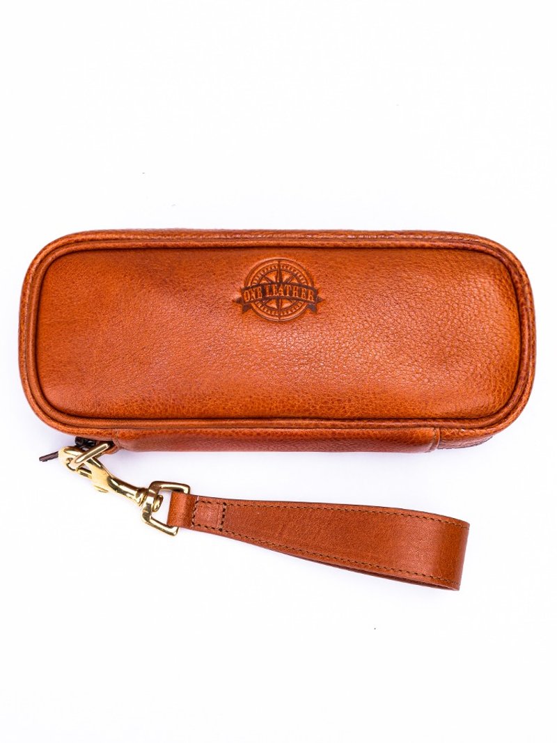 牛皮烟斗包双斗收纳包真皮实用带手挽款便携烟具one leather 一皮 - 收纳用品 - 真皮 橘色