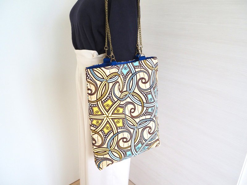 【独一无二】进口布料 非洲布 x 帆布 链条托特包 个性款 妈妈包 A4尺寸 非洲图纹 副包 - 手提包/手提袋 - 棉．麻 多色