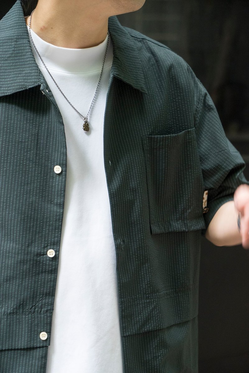 SHIRT 夏日輕薄透氣泡泡紗工裝寬鬆休閒短袖襯衫 日系潮流 - 男装衬衫 - 棉 多色
