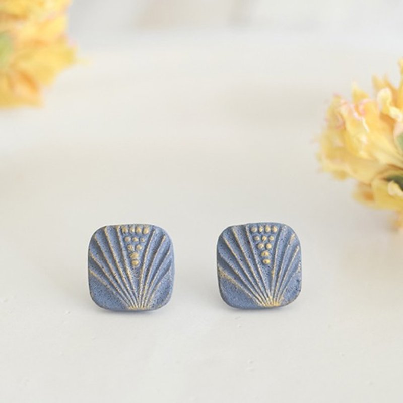 Oven clay earrings, Tulip, Bluegray - 耳环/耳夹 - 陶 蓝色