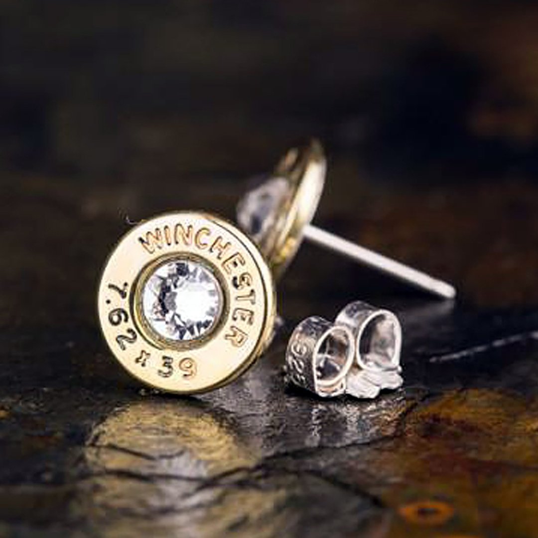 Bullet Designs AK47步枪子弹 水钻耳环 / 复古金属个性耳针耳扣 - 耳环/耳夹 - 其他金属 