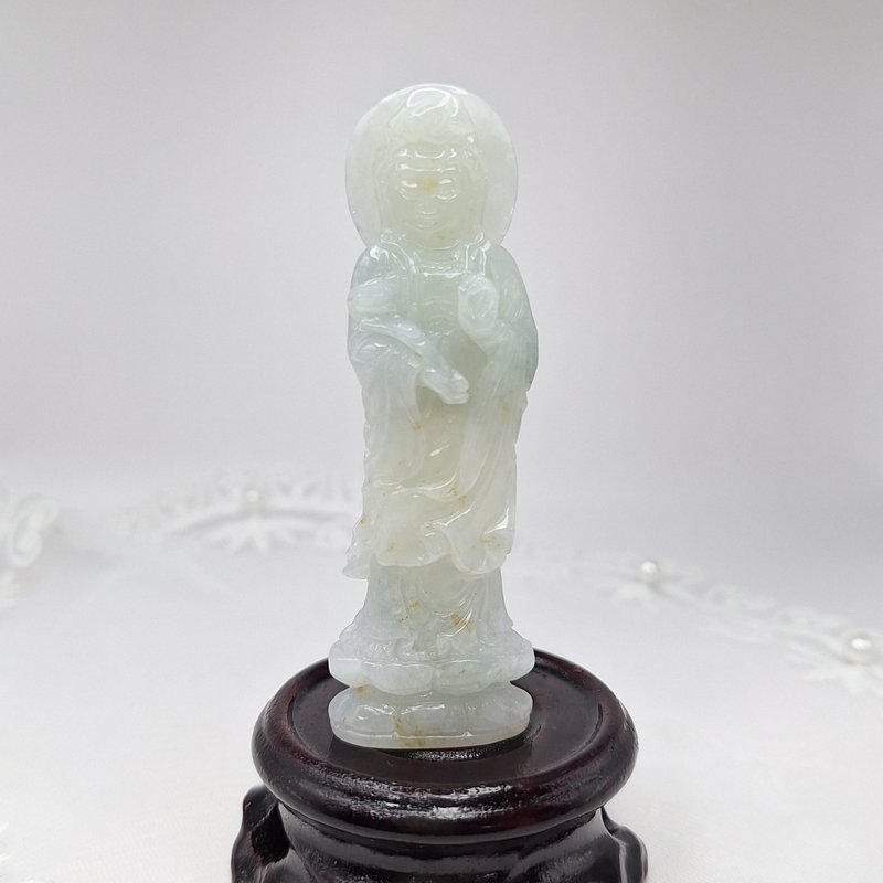 温润带冰桂花糕手工雕刻大慈大悲观世音像摆件 |天然缅甸玉A货翡 - 摆饰 - 玉石 
