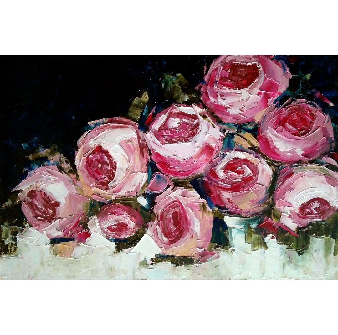 Pink Roses Original Painting, Flower Wall Art, Floral Artwork, Gift for Woman - 海报/装饰画/版画 - 其他材质 多色