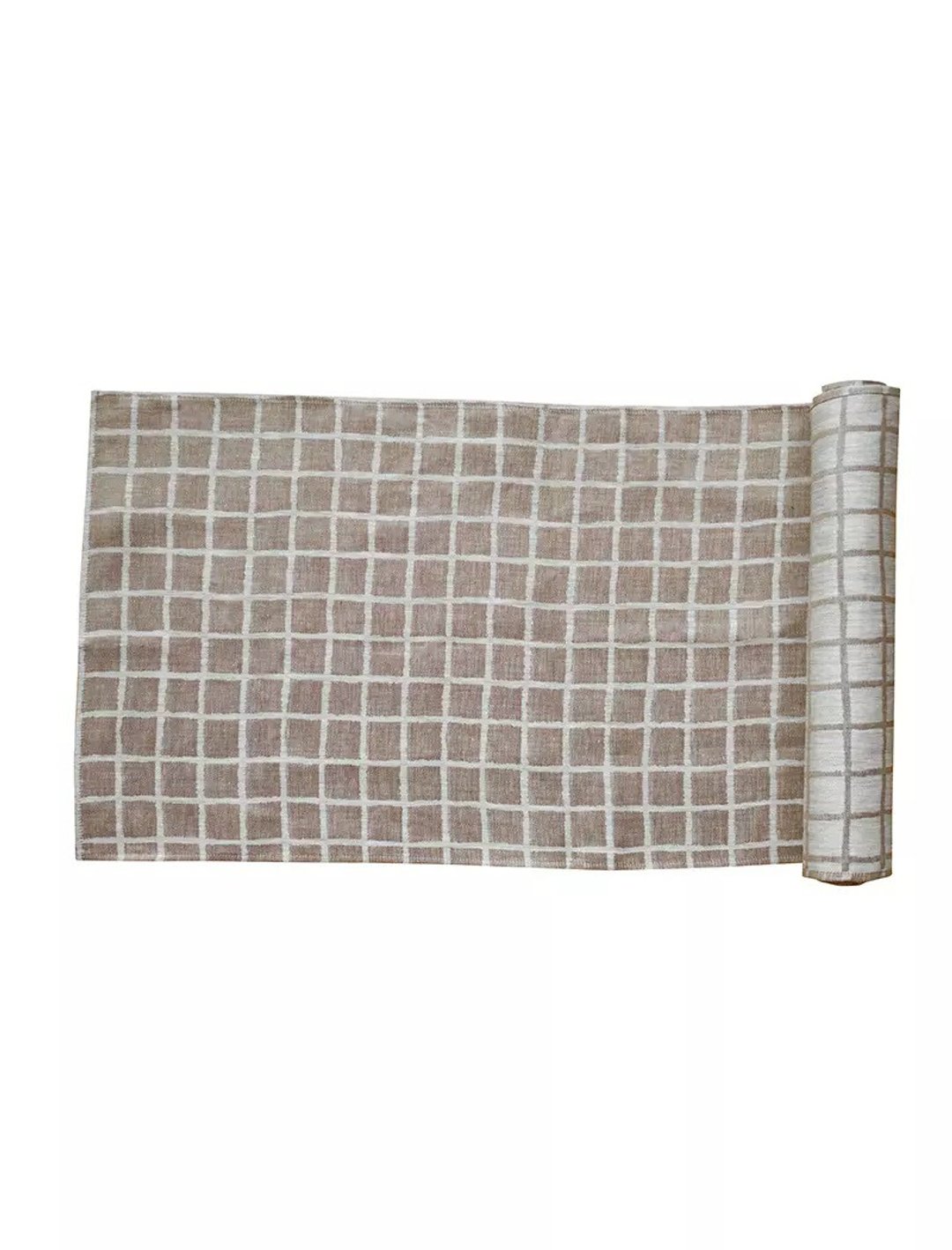 北欧设计–格子桌旗,咖 RUTIG WOVEN TABLE RUNNER, BROWN - 餐垫/桌巾 - 亚麻 卡其色