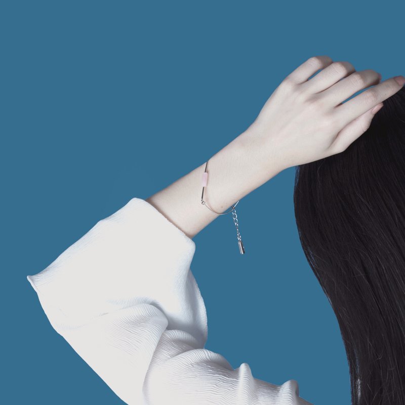 玫瑰石英手链 – 银色 Rose quartz bracelet - silver - 手链/手环 - 宝石 粉红色