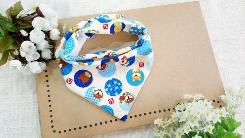 三角口水巾/围兜-泡泡小柴柴(蓝) - 围嘴/口水巾 - 棉．麻 蓝色