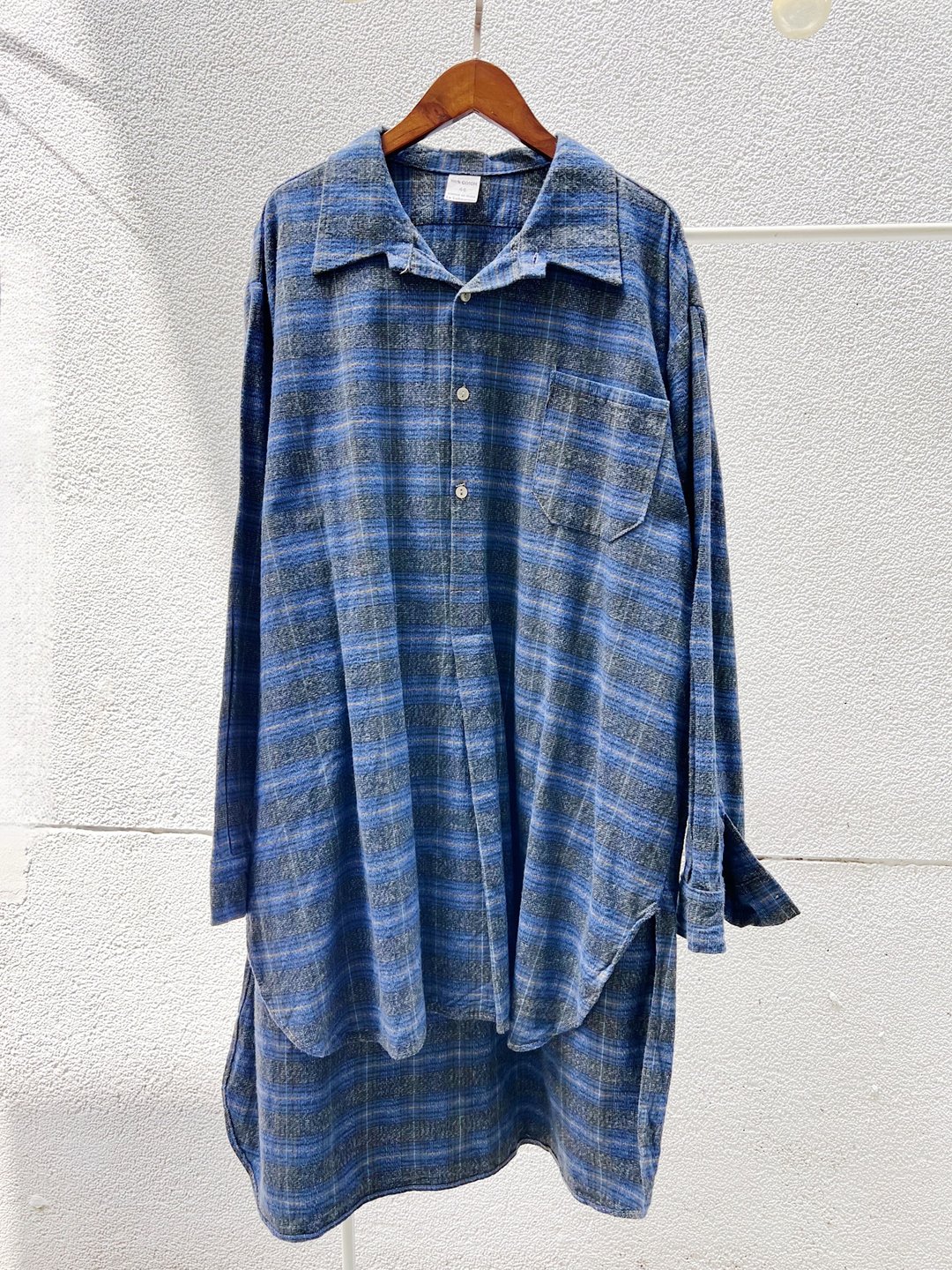 蓝灰色欧洲法兰绒格纹长版 古着上衣衬衫洋装 dress shirt - 女装衬衫 - 棉 多色