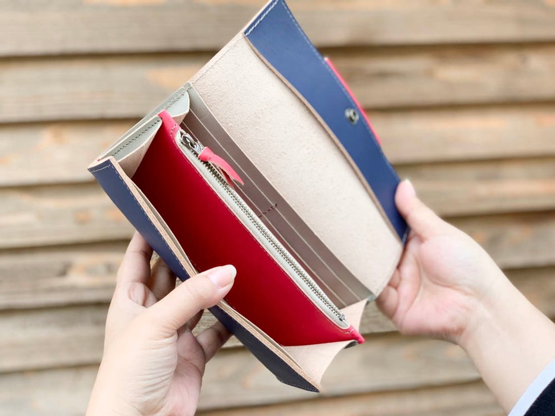 OVER My classic dark tricolor overflap wallet OFW–NHH–RHR–H - 皮夹/钱包 - 真皮 蓝色