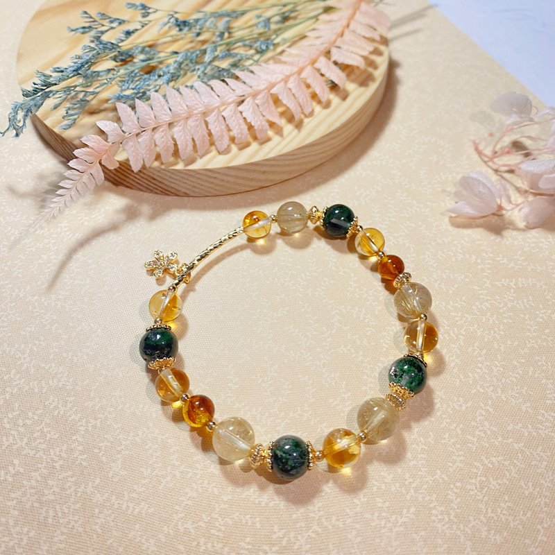 绿幽灵 黄水晶 金发晶 琥珀|| 辟邪 招财 事业 水晶手链 - 手链/手环 - 水晶 黄色