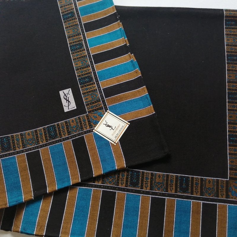 Yves Saint Laurent 复古手帕 / 口袋巾 19 x 18.5 英寸 - 丝巾 - 棉．麻 咖啡色