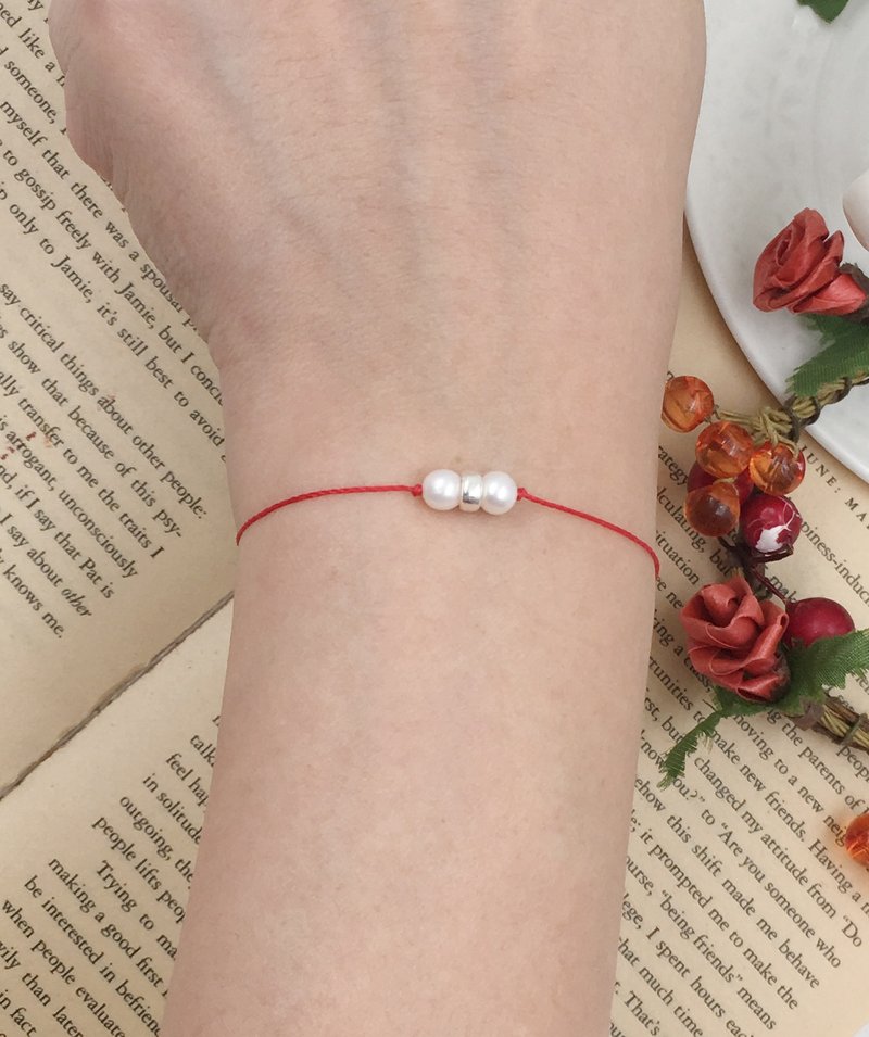 幸福线 左右逢源 珍珠 纯银 环 红线 手链  月老 手绳 珠 - 手链/手环 - 纸 红色
