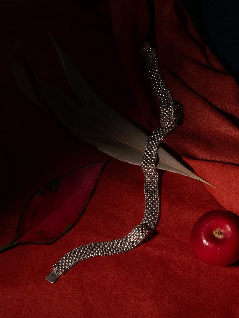 1870s 英国 维多利亚时代中期 纯银编织颈链 - 项链 - 纯银 银色