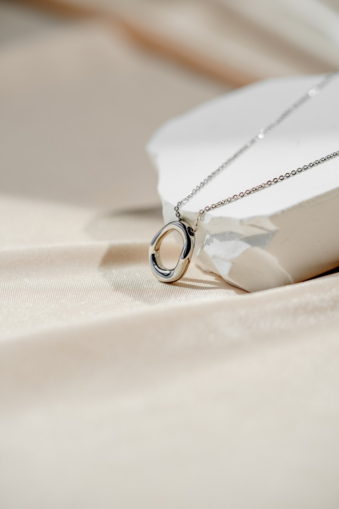 lava溶岩 光泽椭圆项链 抗过敏医疗钢 可配戴洗澡 - 项链 - 不锈钢 银色