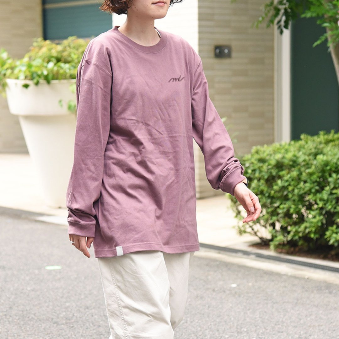 Embroidery Big Silhouette Long Sleeve Oversized T-shirt Unisex Plain simple big T-shirt [Plum] - 女装 T 恤 - 棉 粉红色