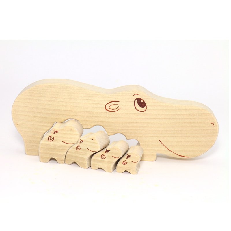 河马家庭 - 玩具/玩偶 - 木头 卡其色