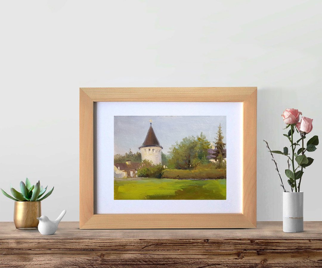 Landscape Painting Trees Original Art Village Artwork Plein Air Oil Painting - 墙贴/壁贴 - 其他材质 绿色