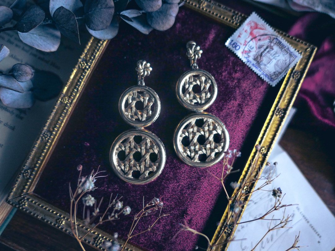 Boucher 捕梦网金属编织大耳环－美国古董首饰 Vintage Jewelry - 耳环/耳夹 - 其他金属 
