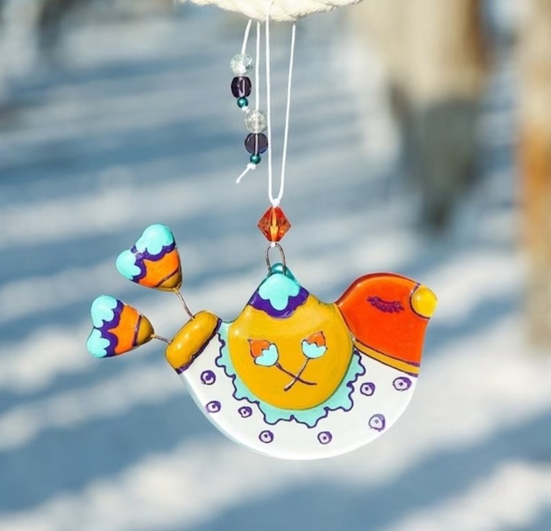 雀彩色壁挂，彩绘艺术面板，可爱的个人化礼物 - 墙贴/壁贴 - 玻璃 橘色