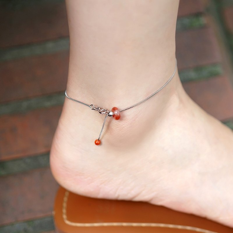 迷你平安扣转运脚链 VISHI未时s925纯银天然冰飘南红玛瑙面包圈 - 脚链/脚环 - 其他材质 