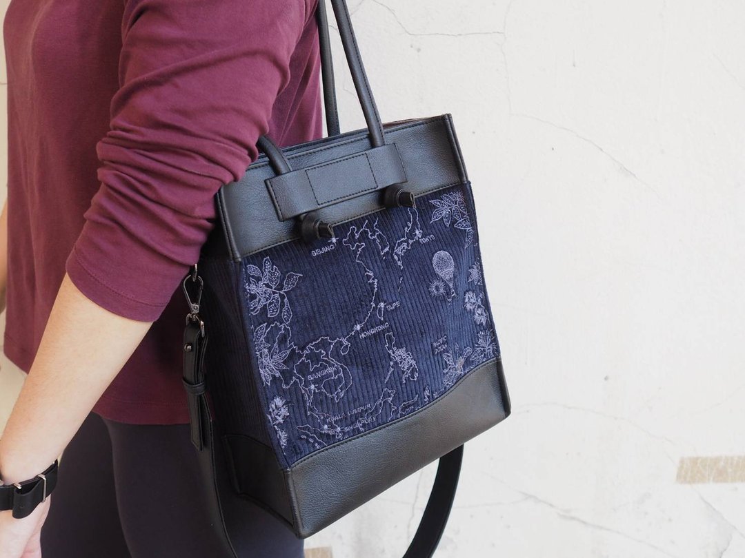 包包 กระเป๋า bag NAVY - map tang-jai bag - 手提包/手提袋 - 绣线 蓝色