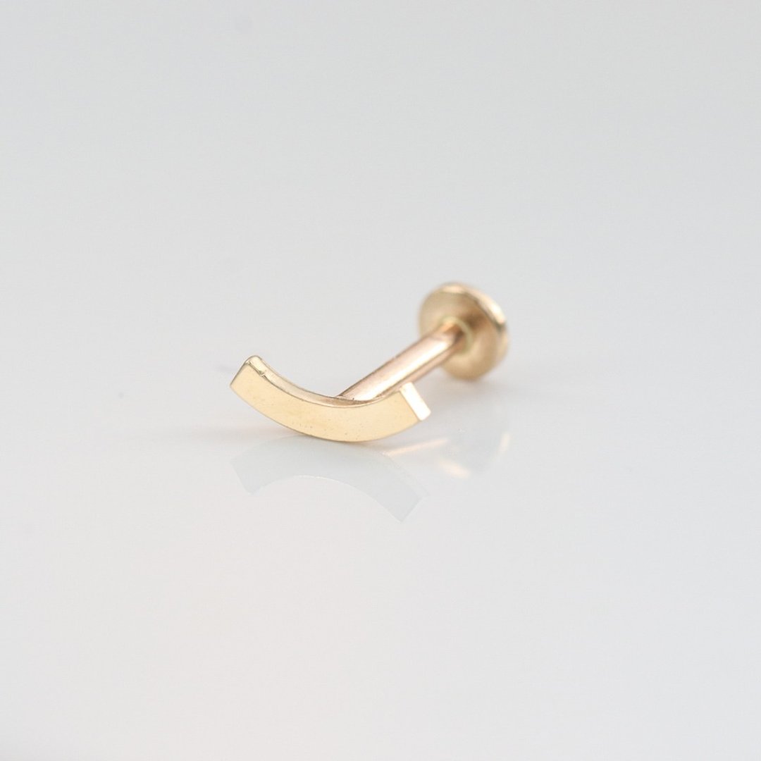 14K 微笑金锁珠耳环 (前锁 平底 圆饼) (单个)耳骨 耳窝  不褪色 - 耳环/耳夹 - 贵金属 金色