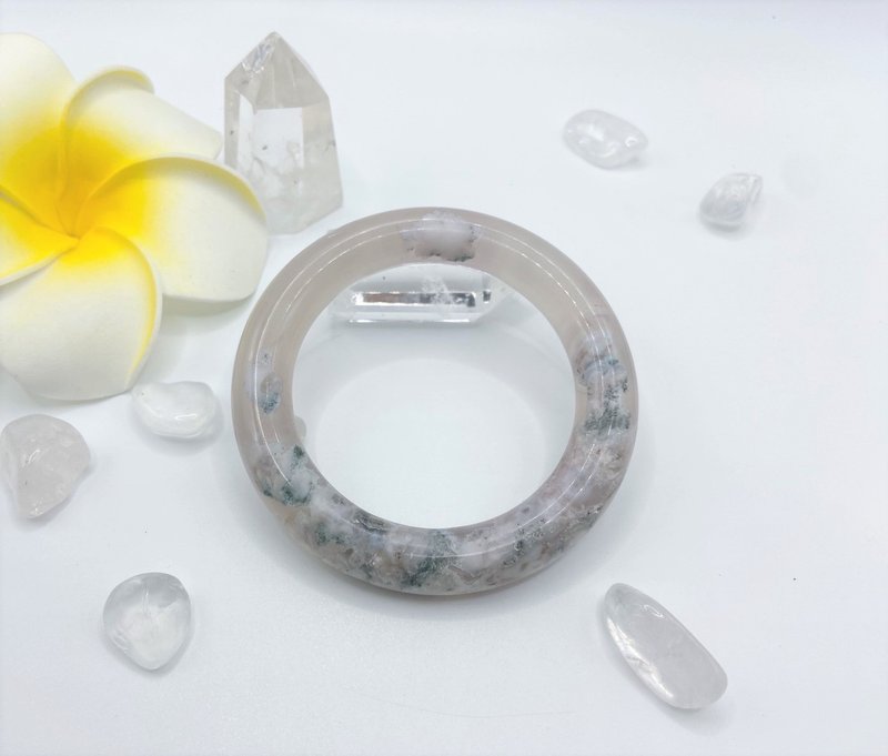 气质灰底│樱花玛瑙 x 水草绿勾边│圆条 │56.8口 │镯子x手镯 - 手链/手环 - 宝石 绿色