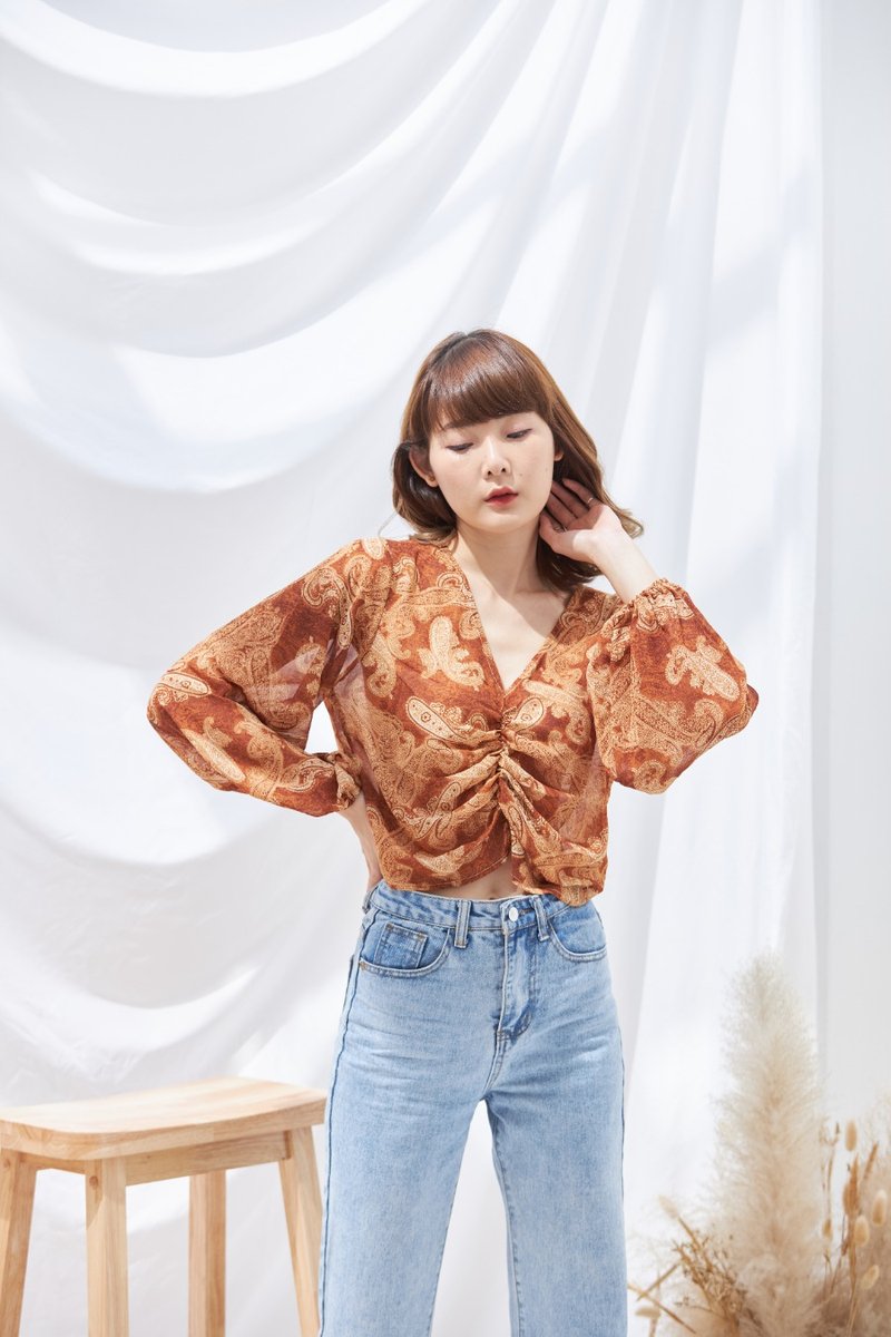 Butterfly top (maple) - 女装上衣 - 聚酯纤维 咖啡色