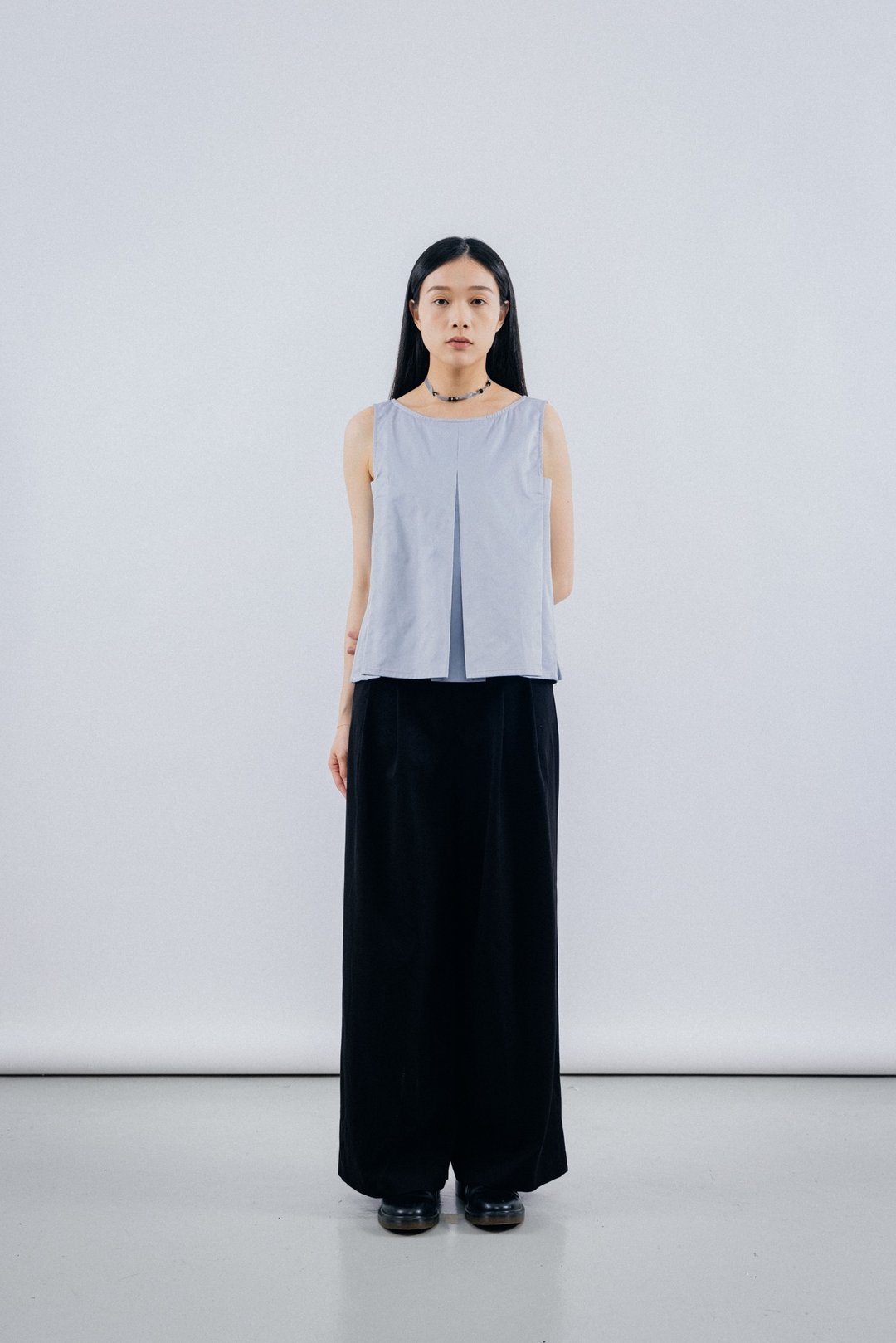 V领两着上衣 Blue Two ways V-lines Vest - 女装背心 - 棉 蓝色