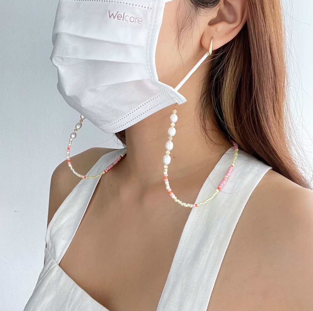 Mask chain in bright yellow for summer - 口罩繩, 口罩鏈, 眼鏡繩 - 挂绳/吊绳 - 珍珠 黄色