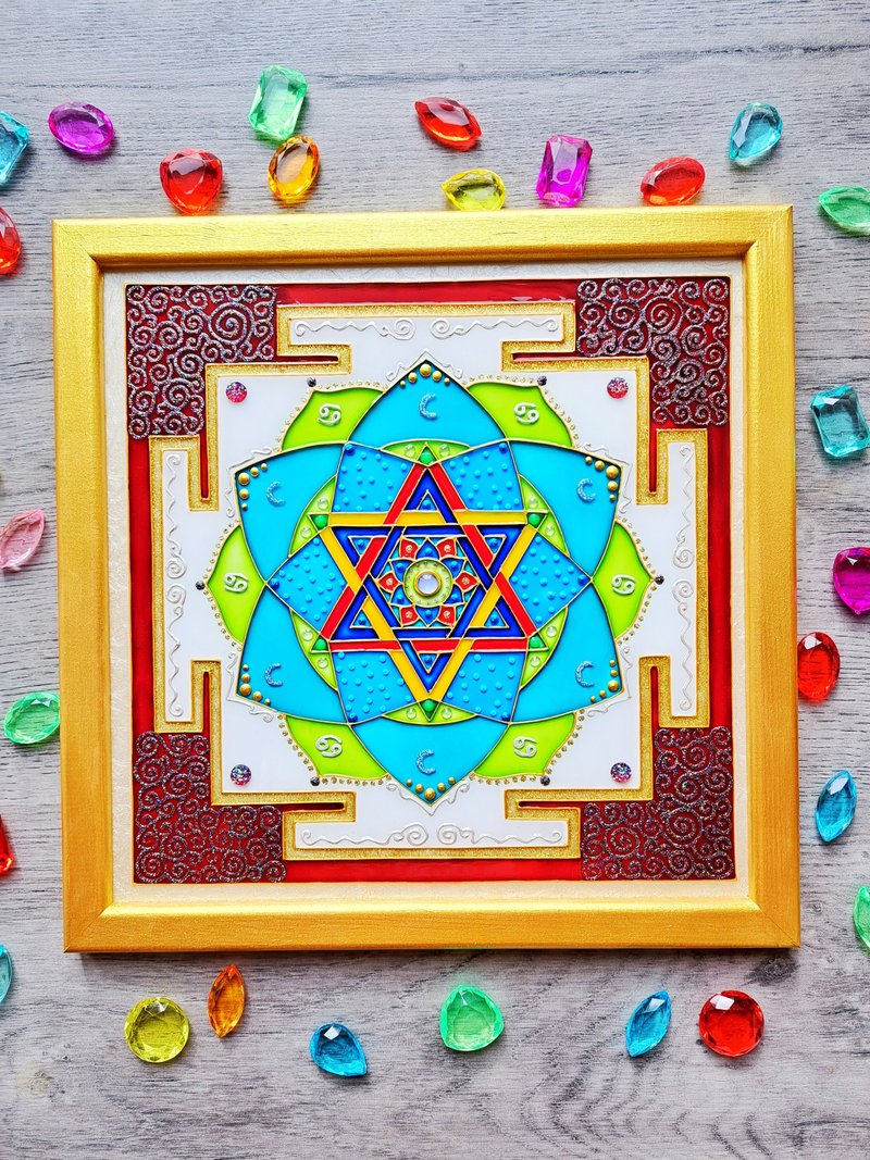 月亮yantra Chandra冥想行星yantra Tantra装饰瑜伽礼物治疗 - 墙贴/壁贴 - 玻璃 白色