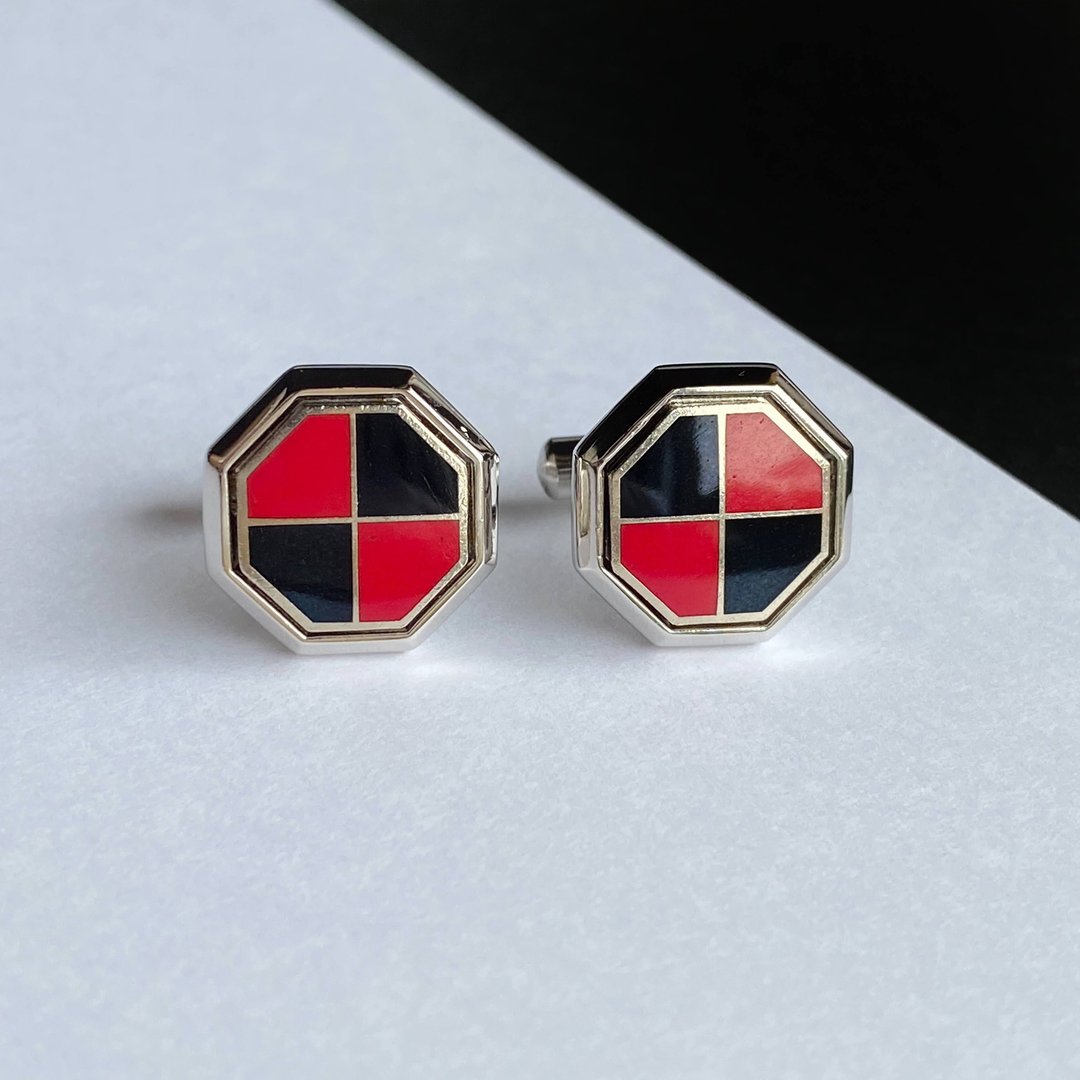 Octagonal [Scarlet x Black Scarlet x Black] Cloisonne Cufflinks Cufflinks Red Copper Metal Cloisonne - 袖扣 - 其他材质 红色