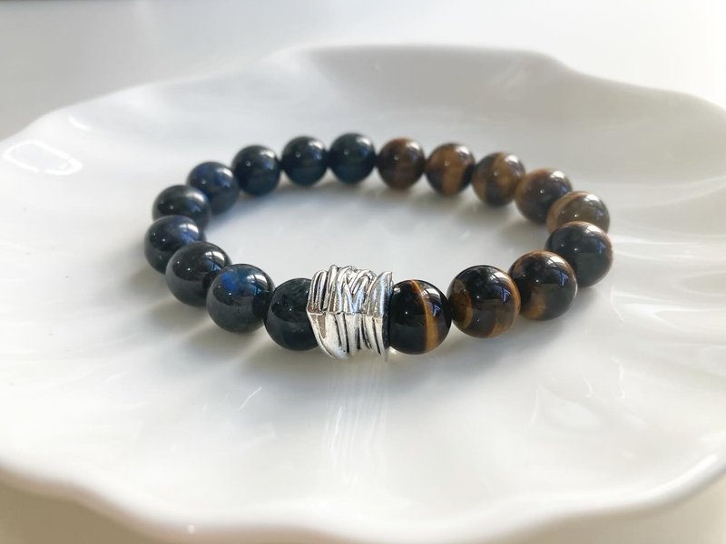 10MM男士水晶手链 黑拉长石X虎眼石水晶手链 提升财运自信与洞察 - 手链/手环 - 水晶 