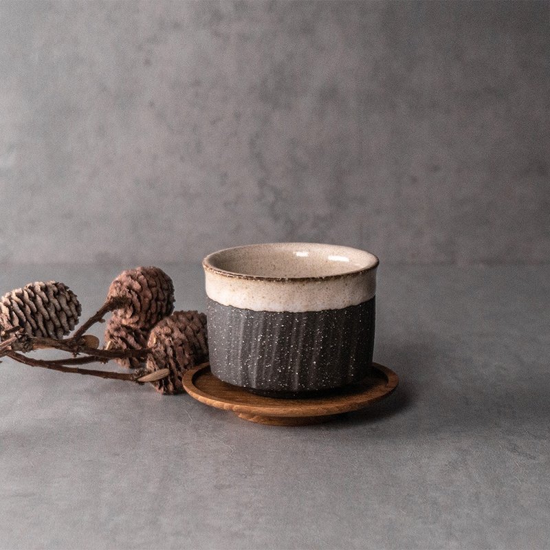 无我系列-茶杯+杯托组100ml - 茶具/茶杯 - 陶 黑色