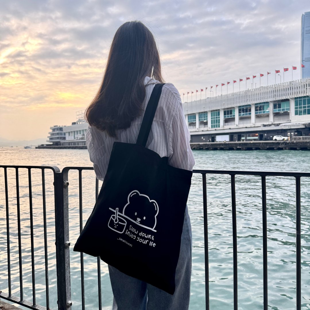 _smallthings SLOW DOWN & ENJOY YOUR LIFE 帆布袋 购物袋 - 侧背包/斜挎包 - 棉 