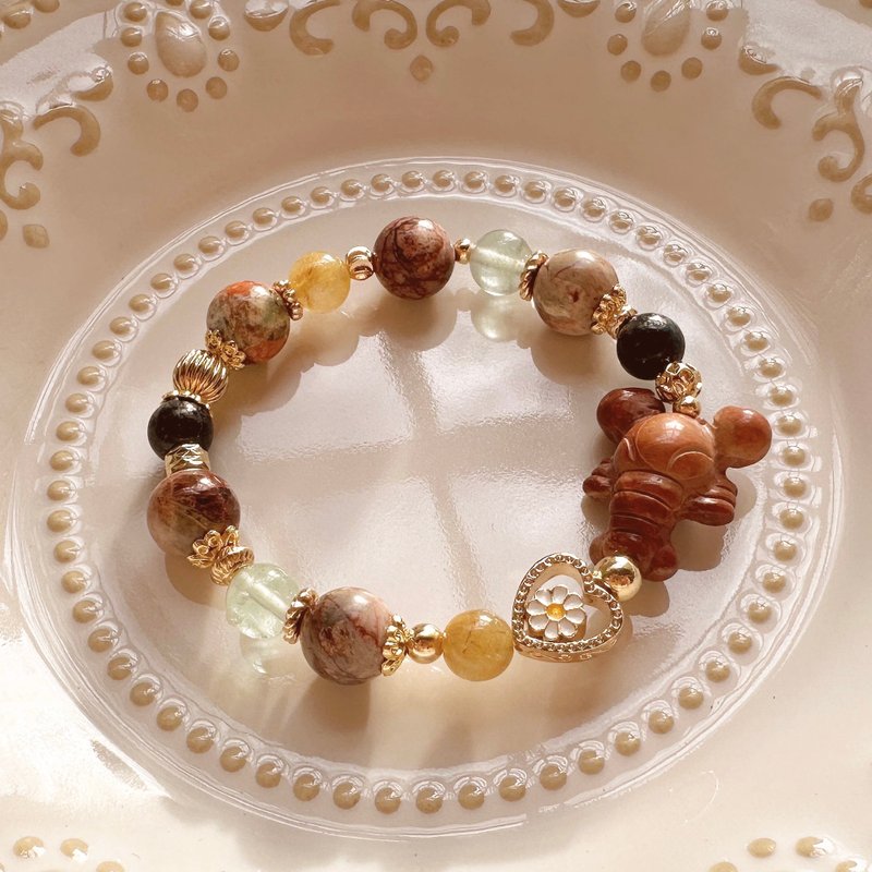 海中霸王化龙虾手链 岛屿海蓝宝 钛晶 蓝绿晶 蓝萤石 - 手链/手环 - 半宝石 红色