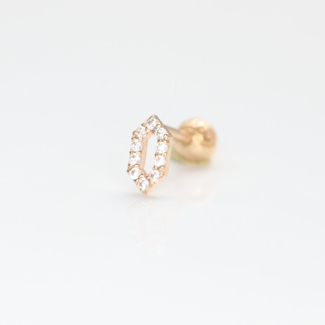 14K 六角菱形钻锁珠耳环_KPE5300 (单个) 耳骨 耳窝 不退色 - 耳环/耳夹 - 贵金属 金色
