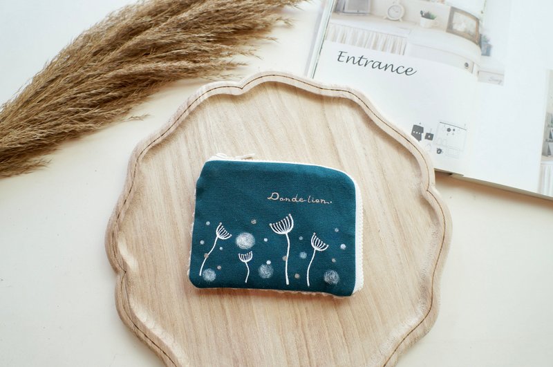 手绘蒲公英卡片零钱包 - 皮夹/钱包 - 棉．麻 蓝色