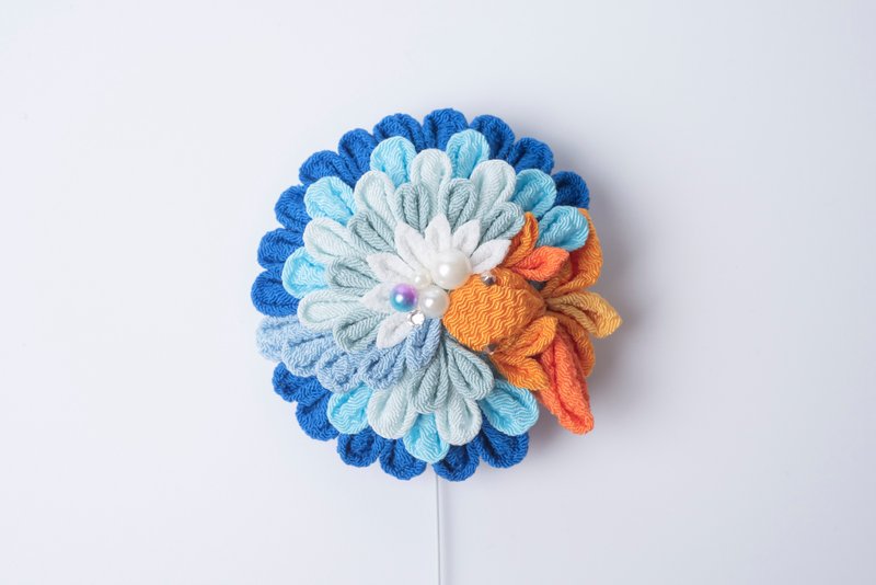 【湖澄こすみ】つまみ细工 / 金鱼５段湖花半成品 (蓝) 髪簪 - 发饰 - 其他人造纤维 蓝色