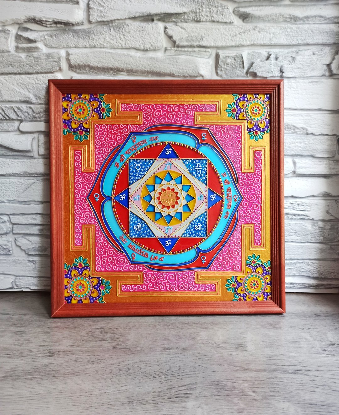 手绘维纳斯yantra Shukra yantra刨床冥想彩色玻璃曼陀罗 - 墙贴/壁贴 - 玻璃 粉红色